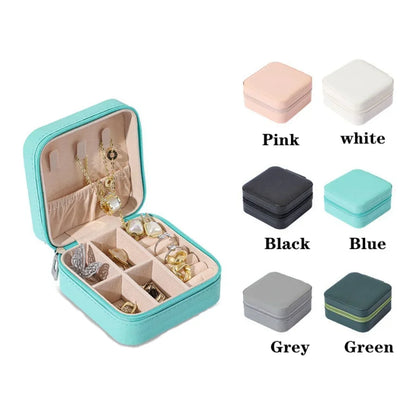 Mini Jewelry Organizer Display Travel Jewelry Zipper Case Boxes Earrings Necklace Ring Portable Jewelry Box Leather Storage