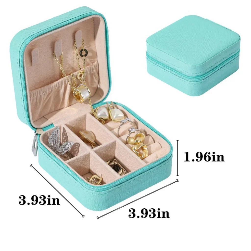 Mini Jewelry Organizer Display Travel Jewelry Zipper Case Boxes Earrings Necklace Ring Portable Jewelry Box Leather Storage